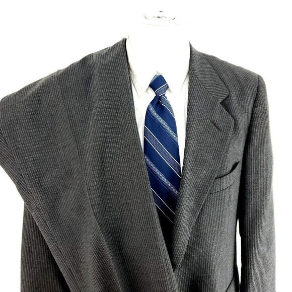 Oleg Cassini Wool 2 Button 2 Piece Suit 40S Gray Striped 38/29 Flat Front Mid Ri - Picture 1 of 10